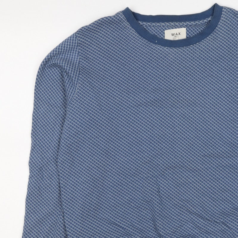 Wax London Men’s Blue M Geometric Knit Crew Neck Pullover Sweatshirt