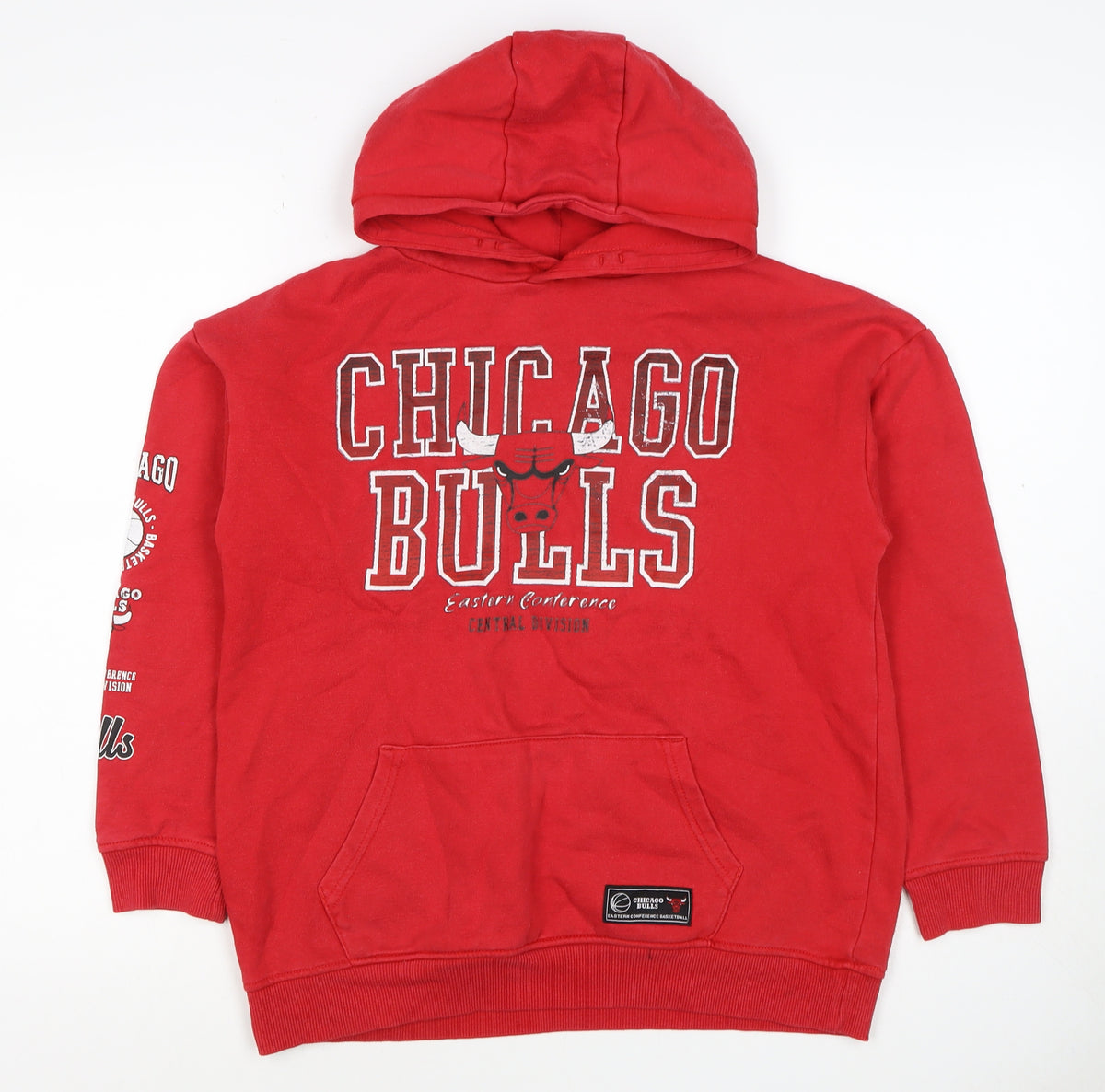 Back view of Knox boys’ red 12 years chicago bulls nba graphic pullover hoodie