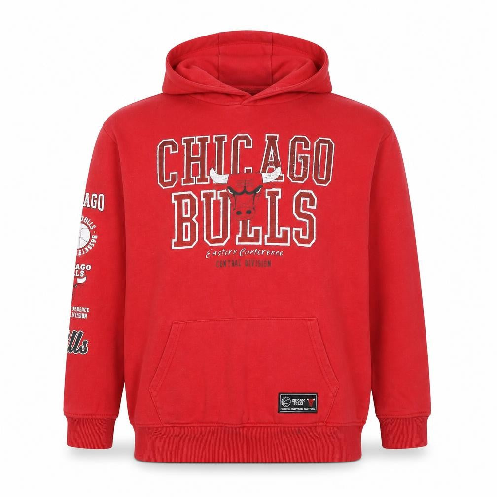 Front view of Knox boys’ red 12 years chicago bulls nba graphic pullover hoodie