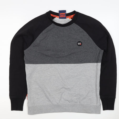 Superdry Men’s Grey Black M Colour Block Crew Neck Logo Sweatshirt