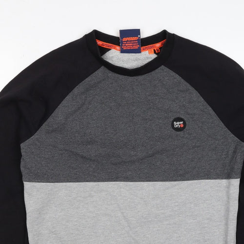 Superdry Men’s Grey Black M Colour Block Crew Neck Logo Sweatshirt