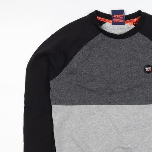 Superdry Men’s Grey Black M Colour Block Crew Neck Logo Sweatshirt
