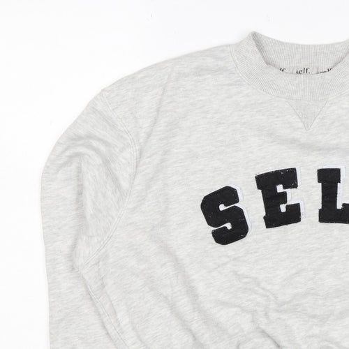 Self. Women’s Grey XS Logo Appliqué Crew Neck Pullover Sweatshirt