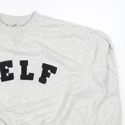 Self. Women’s Grey XS Logo Appliqué Crew Neck Pullover Sweatshirt