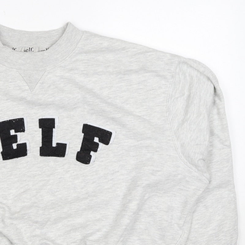 Self. Women’s Grey XS Logo Appliqué Crew Neck Pullover Sweatshirt