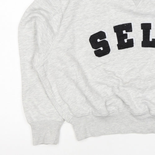 Self. Women’s Grey XS Logo Appliqué Crew Neck Pullover Sweatshirt
