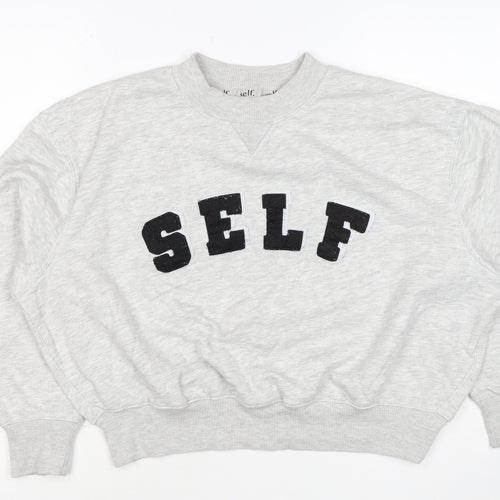 Self. Women’s Grey XS Logo Appliqué Crew Neck Pullover Sweatshirt