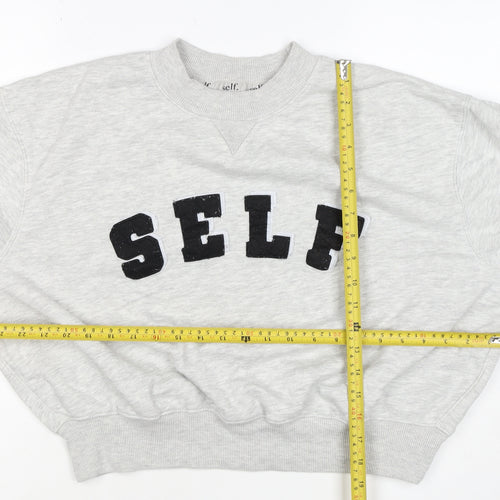 Self. Women’s Grey XS Logo Appliqué Crew Neck Pullover Sweatshirt