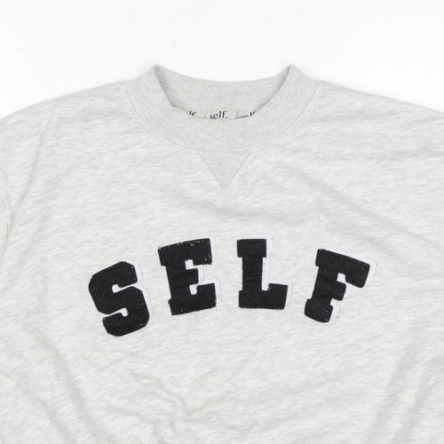 Self. Women’s Grey XS Logo Appliqué Crew Neck Pullover Sweatshirt
