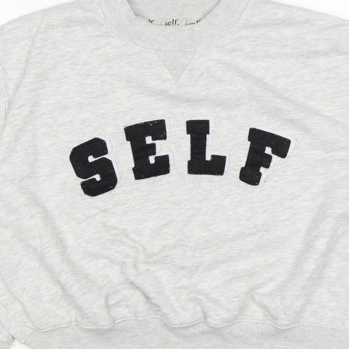 Self. Women’s Grey XS Logo Appliqué Crew Neck Pullover Sweatshirt