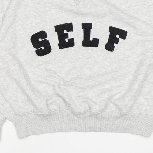 Self. Women’s Grey XS Logo Appliqué Crew Neck Pullover Sweatshirt