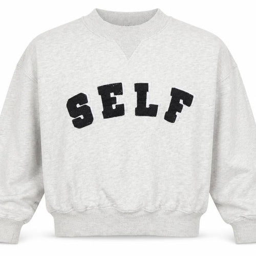 Self. Women’s Grey XS Logo Appliqué Crew Neck Pullover Sweatshirt