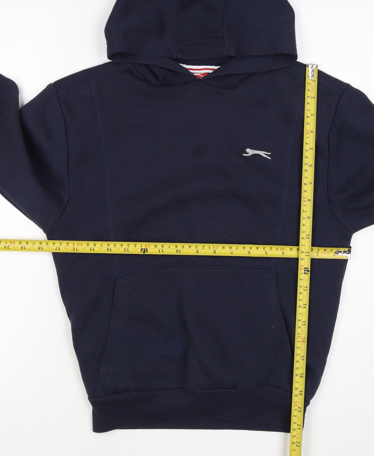 Brand and care label for Slazenger boys’ blue 11-12 years pullover hoodie logo fleece