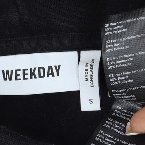 Weekday Women's Black Size S Pullover Hoodie Drawstring Kangaroo Pocket