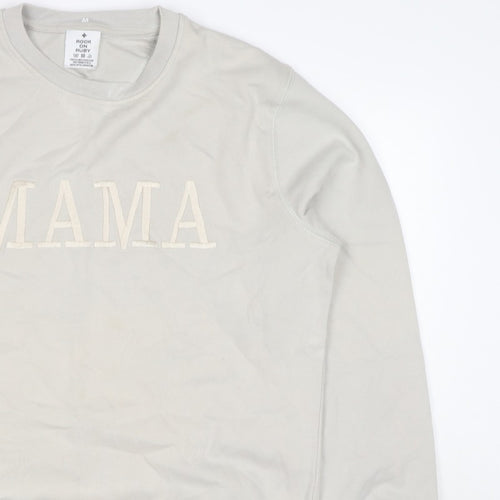 Rock On Ruby Women’s Beige MAMA Embroidered Crew Neck Sweatshirt M
