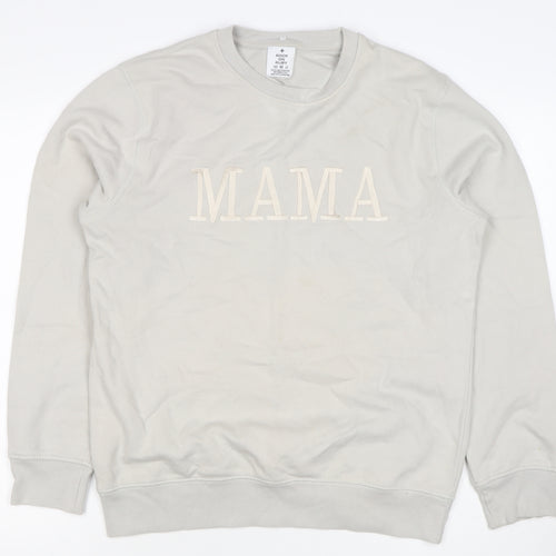 Rock On Ruby Women’s Beige MAMA Embroidered Crew Neck Sweatshirt M
