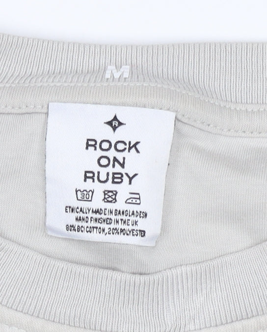 Rock On Ruby Women’s Beige MAMA Embroidered Crew Neck Sweatshirt M
