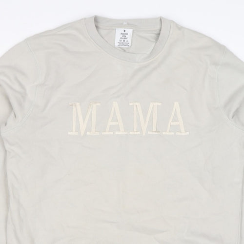 Rock On Ruby Women’s Beige MAMA Embroidered Crew Neck Sweatshirt M