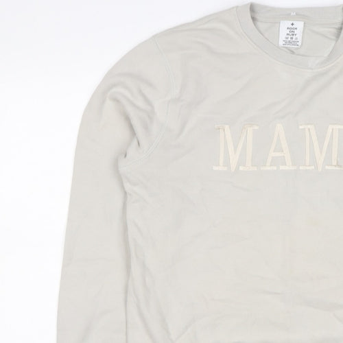 Rock On Ruby Women’s Beige MAMA Embroidered Crew Neck Sweatshirt M
