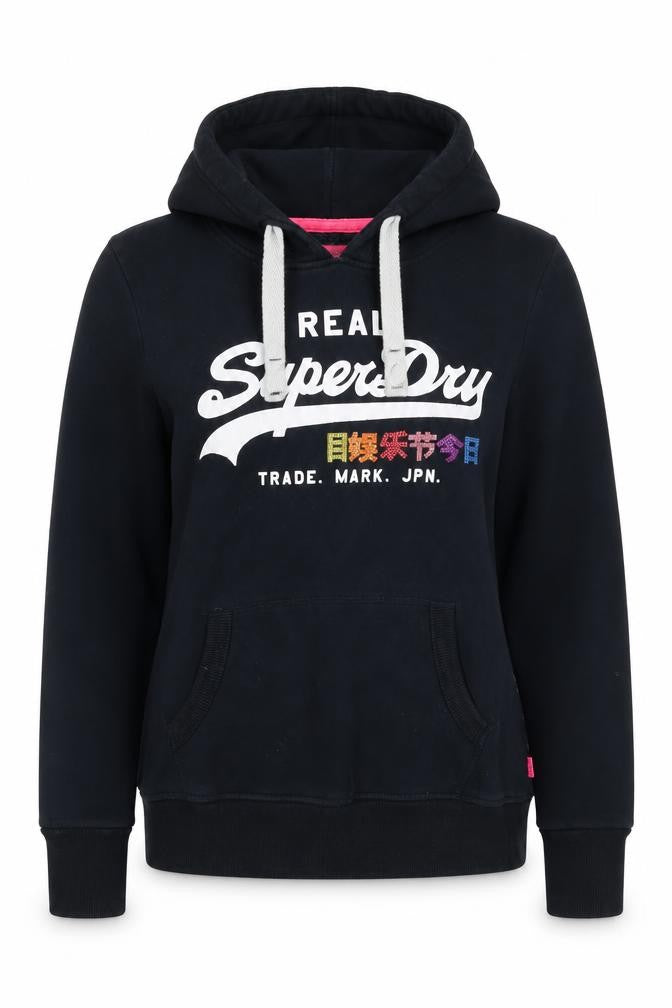 Superdry Women’s Black M Pullover Hoodie Rhinestone Logo Fleece