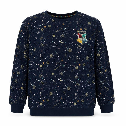Front view of M&S girls’ blue harry potter hogwarts crest pullover sweatshirt 7 years