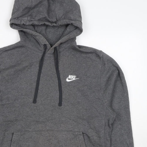 Nike Men’s Grey Small Pullover Hoodie Logo Fleece Drawstring