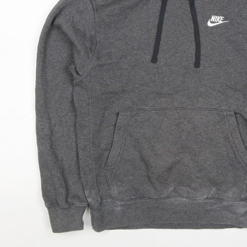 Nike Men’s Grey Small Pullover Hoodie Logo Fleece Drawstring