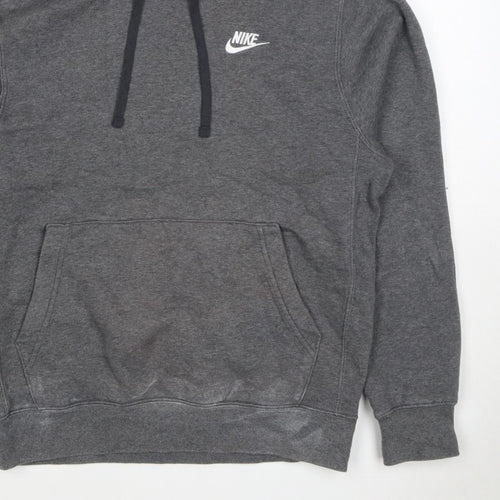 Nike Men’s Grey Small Pullover Hoodie Logo Fleece Drawstring