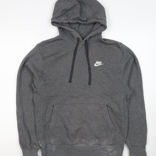 Nike Men’s Grey Small Pullover Hoodie Logo Fleece Drawstring