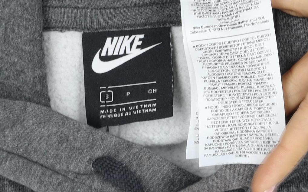 Nike Men’s Grey Small Pullover Hoodie Logo Fleece Drawstring