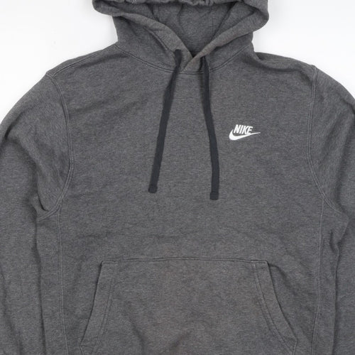 Nike Men’s Grey Small Pullover Hoodie Logo Fleece Drawstring