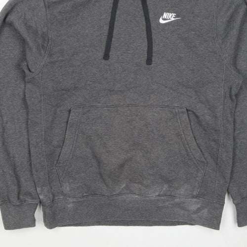 Nike Men’s Grey Small Pullover Hoodie Logo Fleece Drawstring