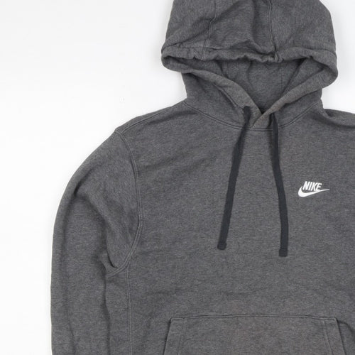 Nike Men’s Grey Small Pullover Hoodie Logo Fleece Drawstring