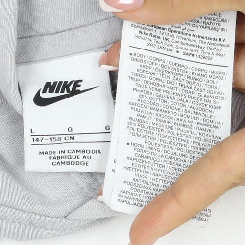 Nike Boys Grey 12-13 Years Pullover Hoodie Logo Pocket 20/21