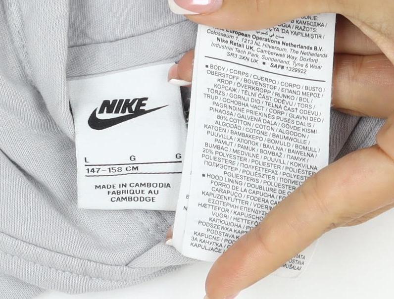 Nike Boys Grey 12-13 Years Pullover Hoodie Logo Pocket 20/21