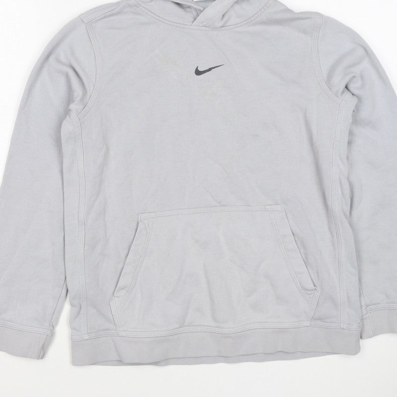 Nike Boys Grey 12-13 Years Pullover Hoodie Logo Pocket 20/21
