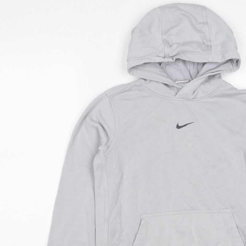 Nike Boys Grey 12-13 Years Pullover Hoodie Logo Pocket 20/21