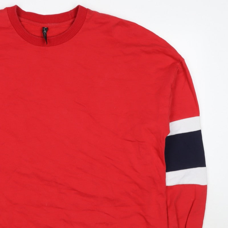F&F Women Red Size 12 Colourblock Crew Neck Pullover Sweatshirt