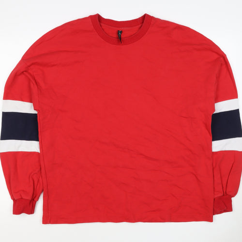 F&F Women Red Size 12 Colourblock Crew Neck Pullover Sweatshirt