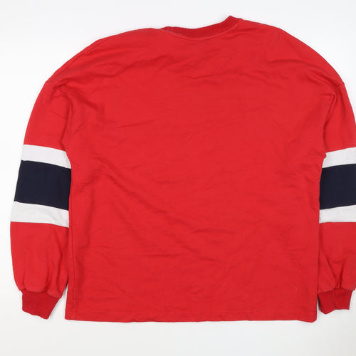 F&F Women Red Size 12 Colourblock Crew Neck Pullover Sweatshirt
