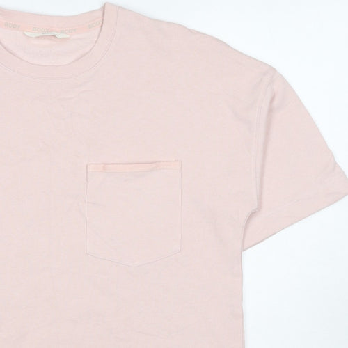 Marks and Spencer Women Pink M Basic Cotton Pocket Crew Neck T-Shirt