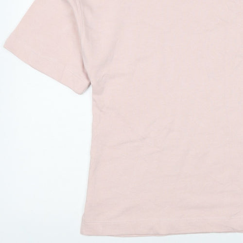 Marks and Spencer Women Pink M Basic Cotton Pocket Crew Neck T-Shirt