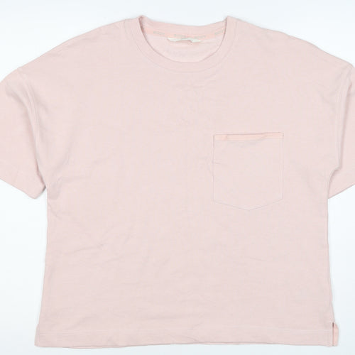 Marks and Spencer Women Pink M Basic Cotton Pocket Crew Neck T-Shirt