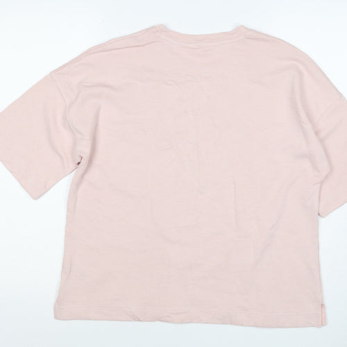 Marks and Spencer Women Pink M Basic Cotton Pocket Crew Neck T-Shirt