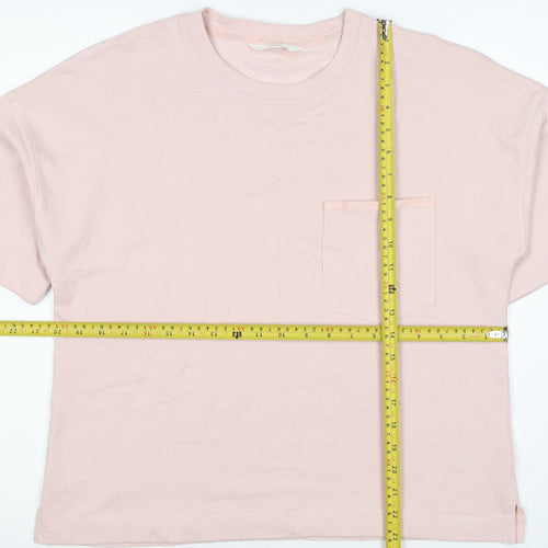 Marks and Spencer Women Pink M Basic Cotton Pocket Crew Neck T-Shirt