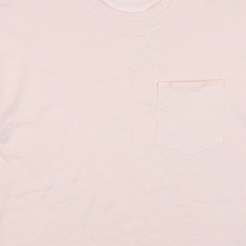Marks and Spencer Women Pink M Basic Cotton Pocket Crew Neck T-Shirt