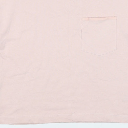 Marks and Spencer Women Pink M Basic Cotton Pocket Crew Neck T-Shirt
