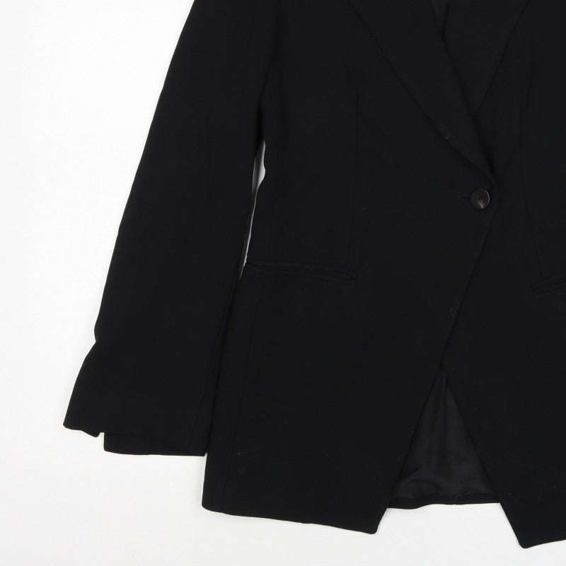 Massimo Dutti Women Black UK 6 Tailored Lined Single-Breasted Blazer