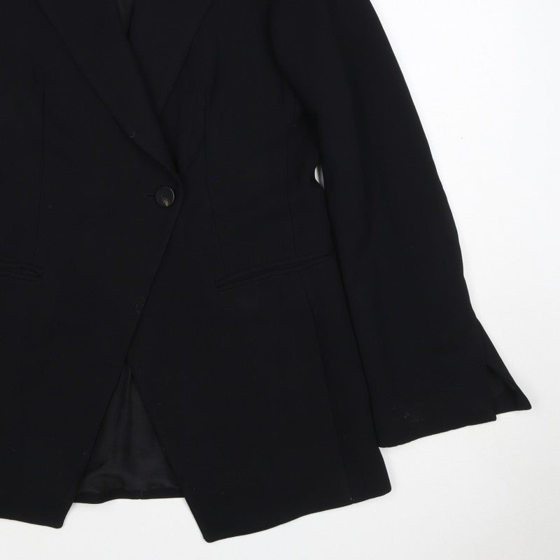 Massimo Dutti Women Black UK 6 Tailored Lined Single-Breasted Blazer