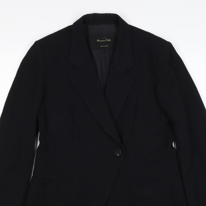 Massimo Dutti Women Black UK 6 Tailored Lined Single-Breasted Blazer